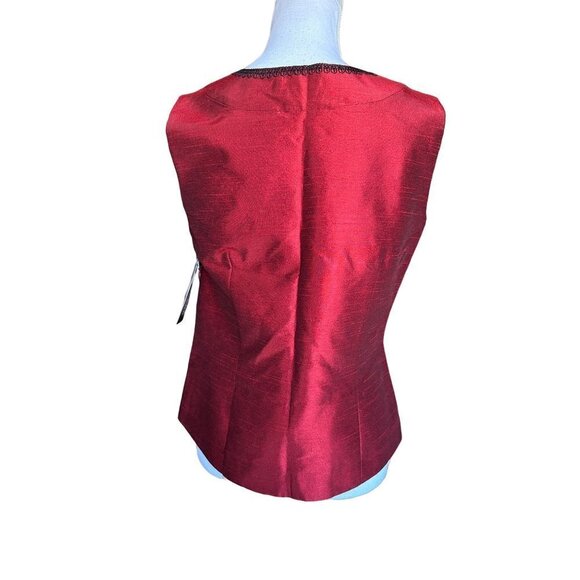 Silkland Women's Top Silk Blend Size 8 Red Black Hand Beading Sleeveless NEW - Picture 3 of 12